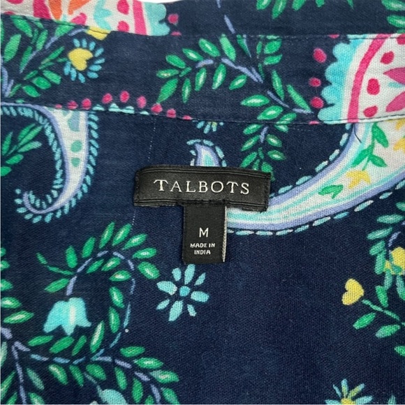 TALBOTS Shirt Blue Paisley Button Front Lightweight 3/4 Sleeve M - Picture 4 of 8